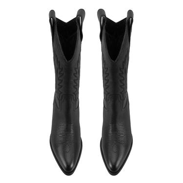  Noa Siyah Kadın Desenli Deri Kovboy Çizmesi