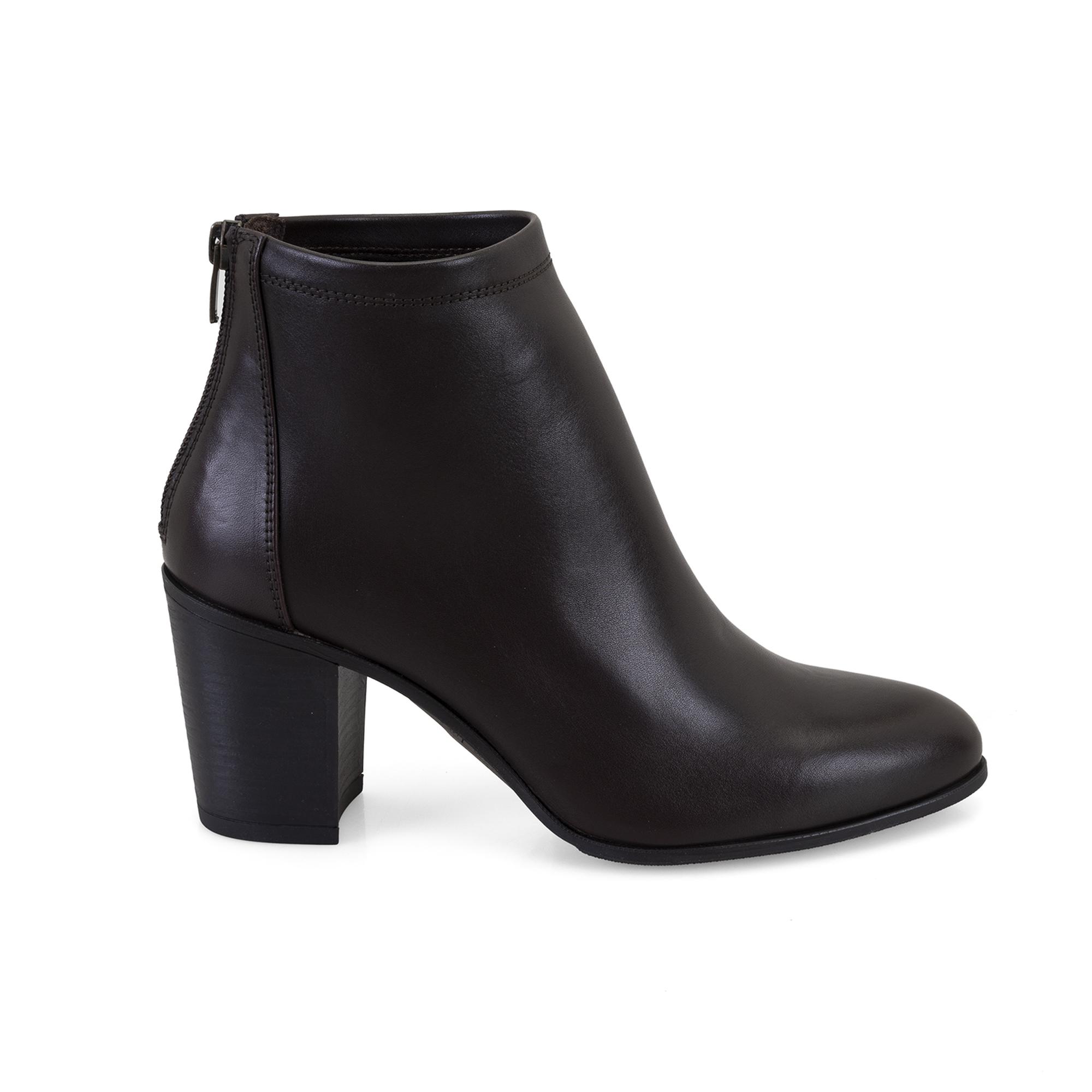 Nillie Kahve Kadın Fermuarlı Topuklu Deri Bot