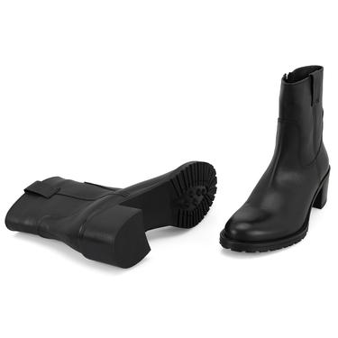  Kadın Siyah Topuklu Deri Bot