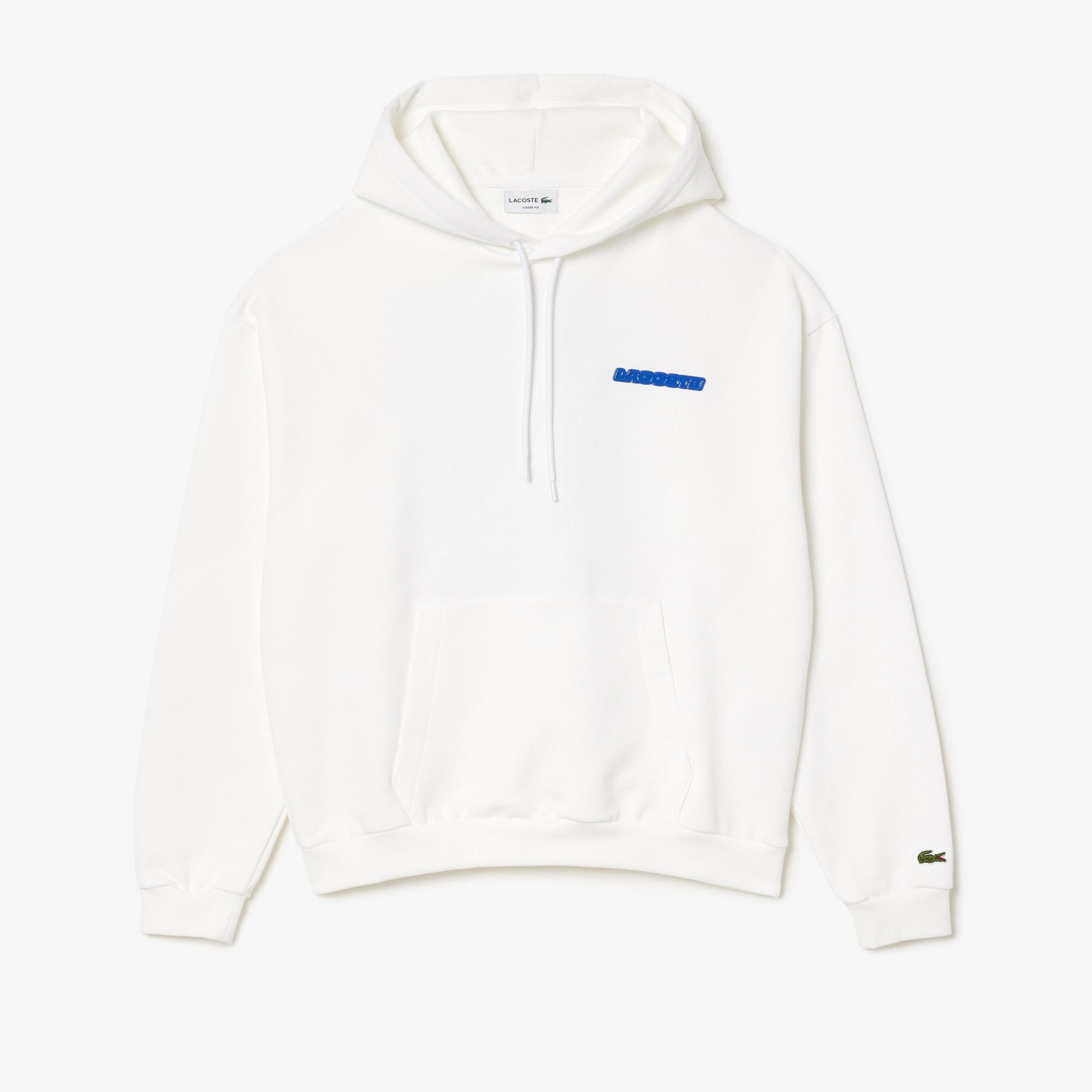 Erkek Loose Fit Kapüşonlu Baskılı Beyaz Sweatshirt