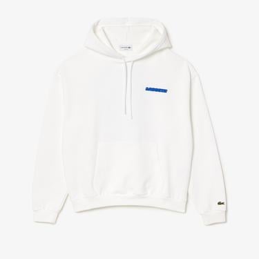  Erkek Loose Fit Kapüşonlu Baskılı Beyaz Sweatshirt