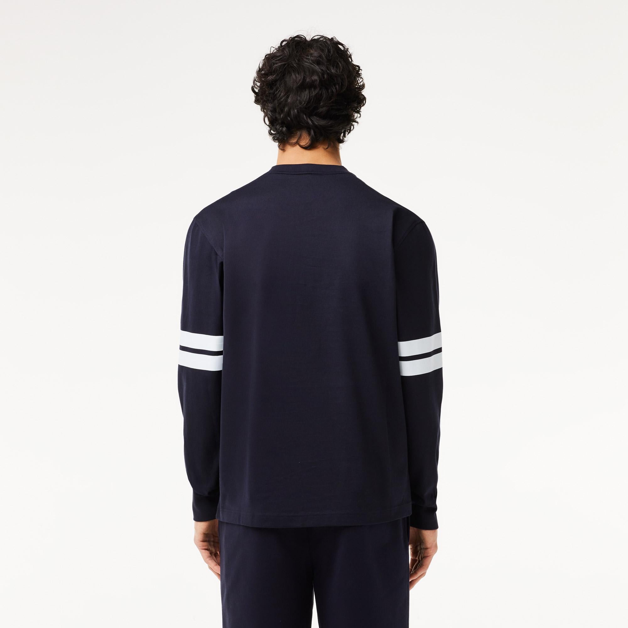 Erkek Classic Fit Uzun Kollu Bisiklet Yaka Baskılı Siyah T-Shirt