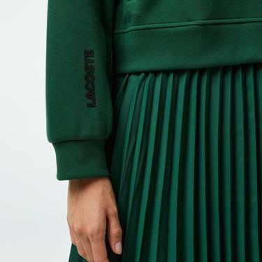  Kadın Flare Fit Uzun Kollu Yarım Fermuarlı Yaka Koyu Yeşil Elbise