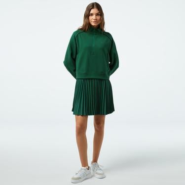  Kadın Flare Fit Uzun Kollu Yarım Fermuarlı Yaka Koyu Yeşil Elbise