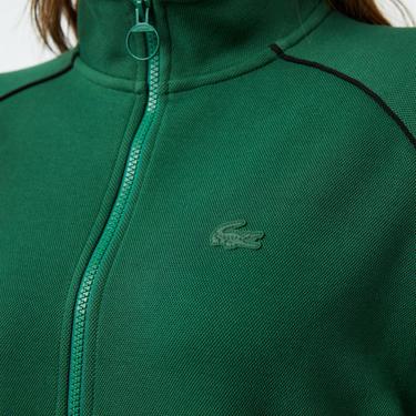  Kadın Flare Fit Uzun Kollu Yarım Fermuarlı Yaka Koyu Yeşil Elbise