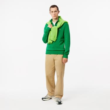  Erkek Classic Fit Yarım Fermuarlı Yün Yeşil Kazak