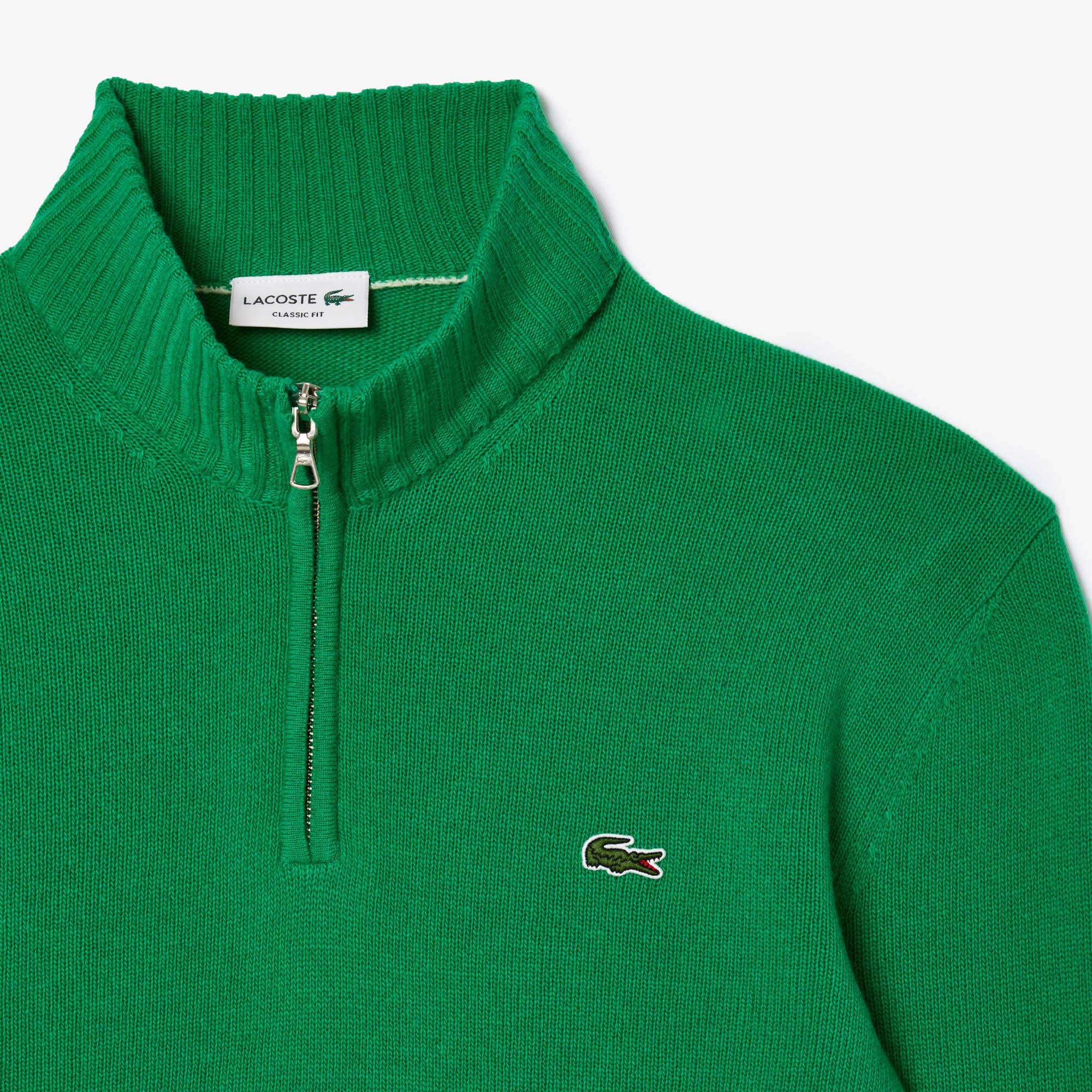 Lacoste Erkek Classic Fit Yarım Fermuarlı Yün Yeşil Kazak