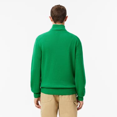  Erkek Classic Fit Yarım Fermuarlı Yün Yeşil Kazak