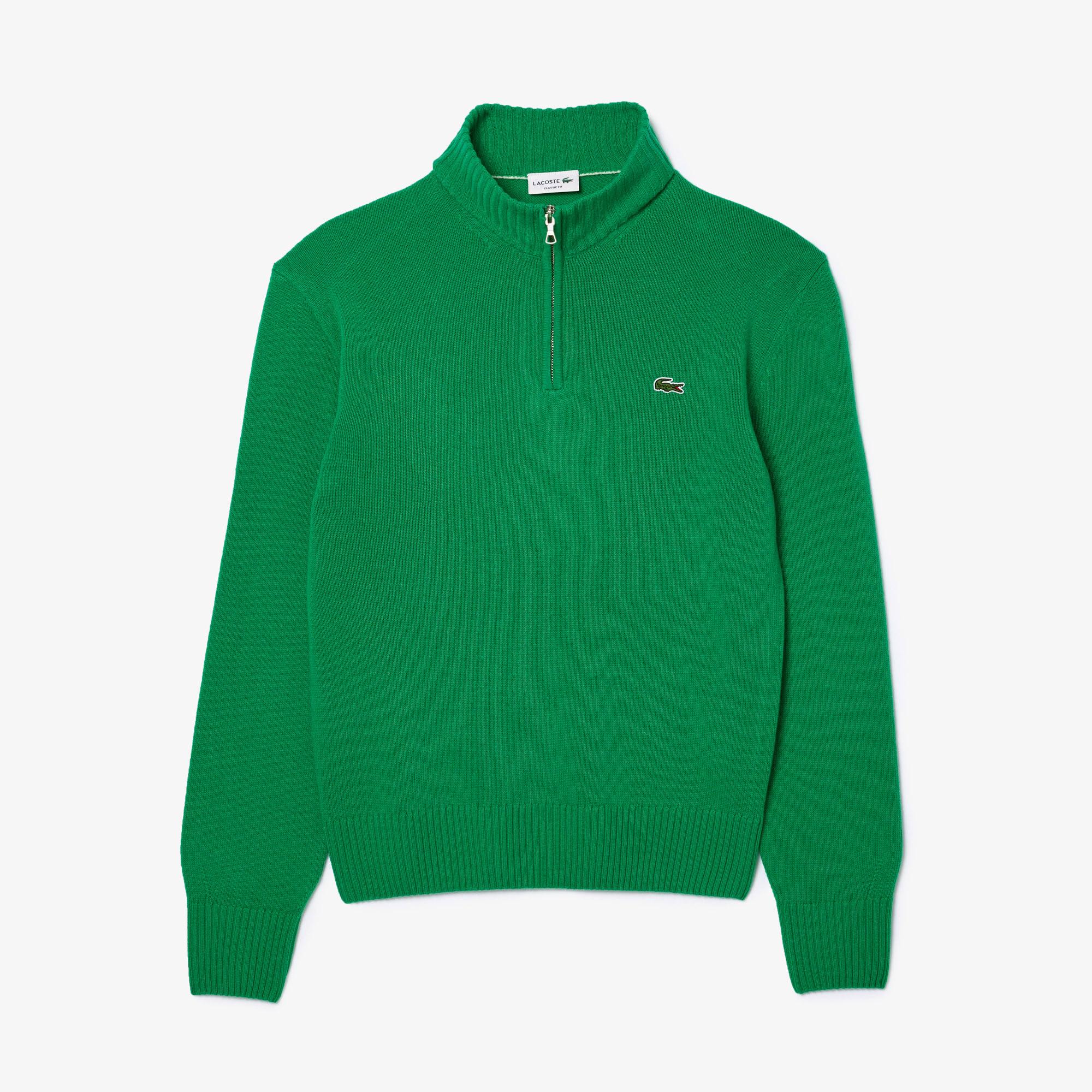 Lacoste Erkek Classic Fit Yarım Fermuarlı Yün Yeşil Kazak