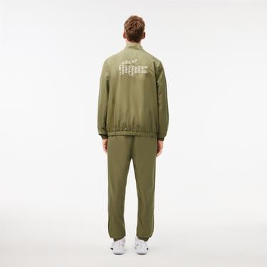  Erkek Regular Fit Fermuarlı Yaka Baskılı Haki Eşofman Takımı