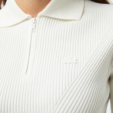  Lacoste Kadın Slim Fit Polo Yaka Beyaz Triko