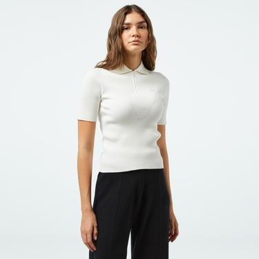  Lacoste Kadın Slim Fit Polo Yaka Beyaz Triko