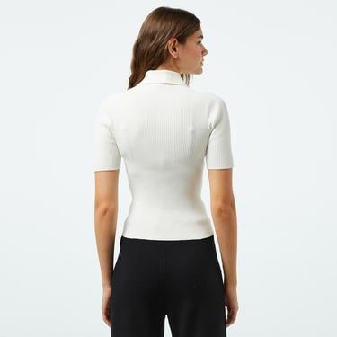  Lacoste Kadın Slim Fit Polo Yaka Beyaz Triko