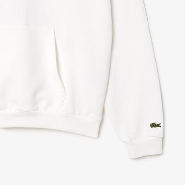  Erkek Loose Fit Kapüşonlu Baskılı Beyaz Sweatshirt