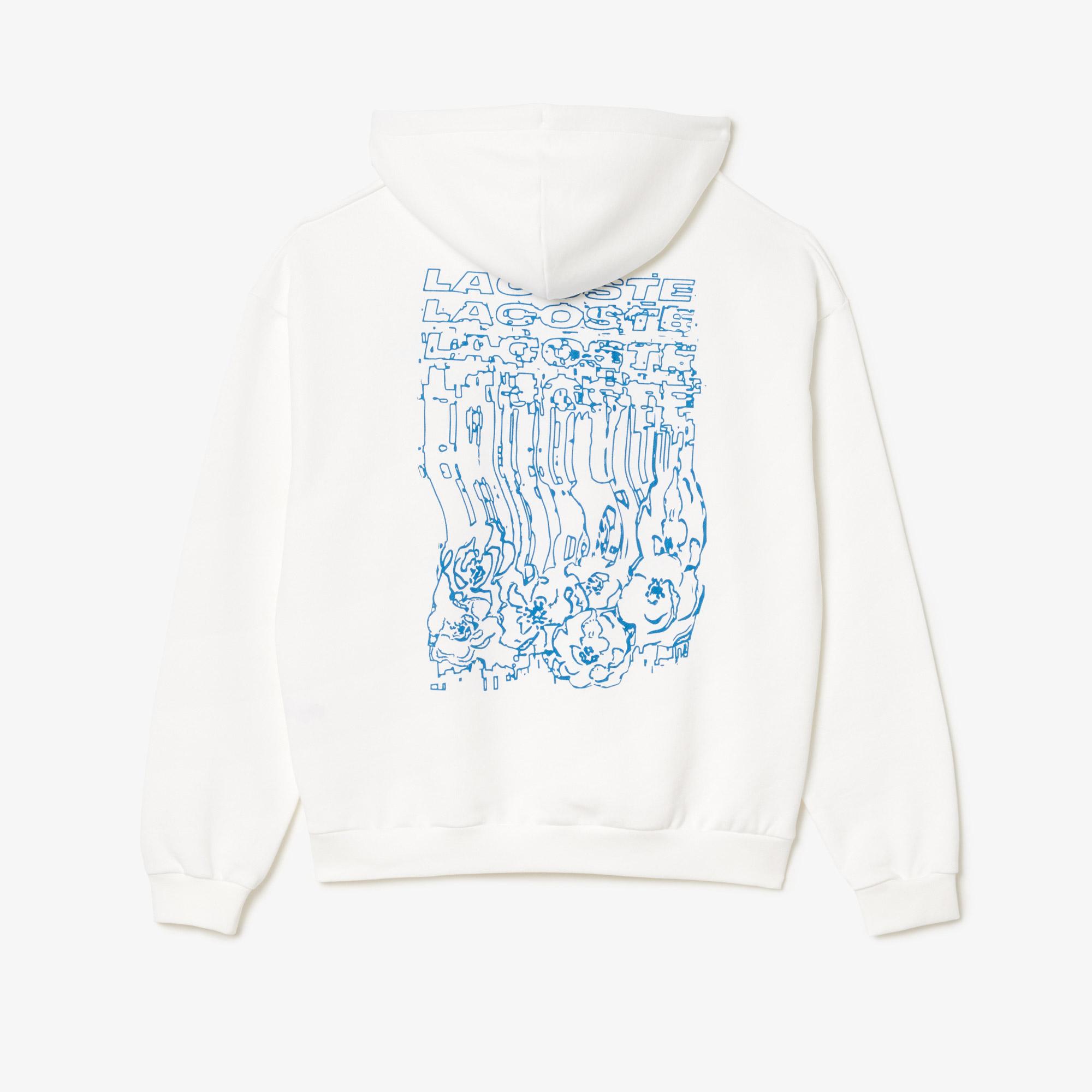 Erkek Loose Fit Kapüşonlu Baskılı Beyaz Sweatshirt