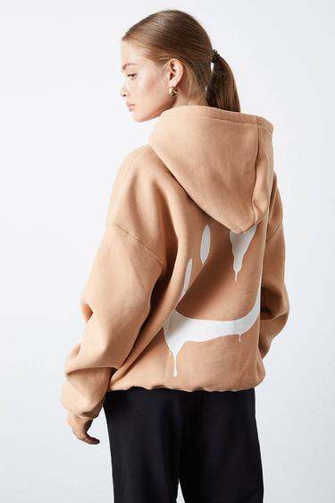  Baskılı Kapşonlu Sweatshirt