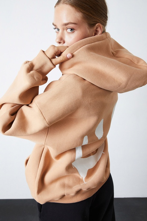  Baskılı Kapşonlu Sweatshirt