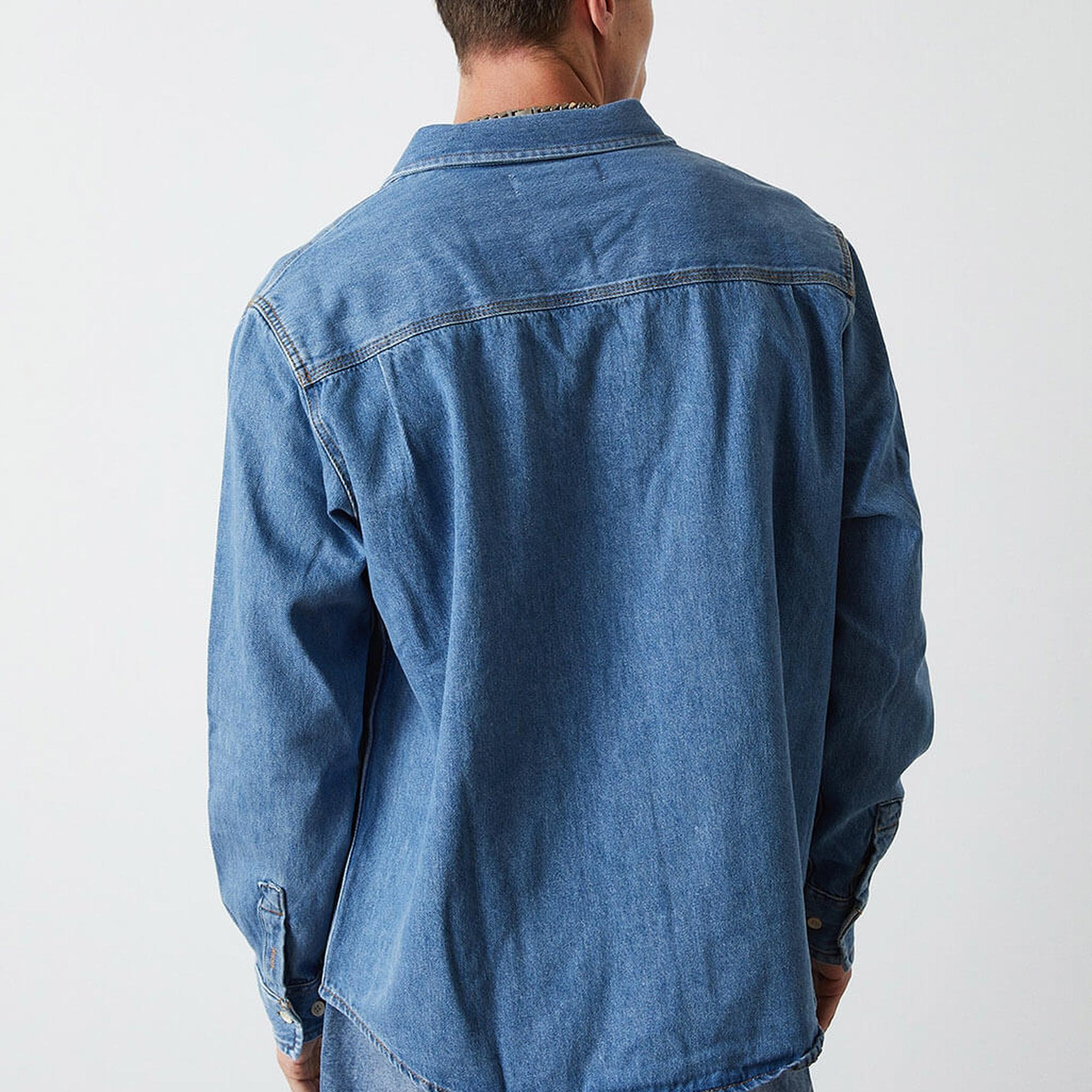 Oversize Cepli Denim Gömlek