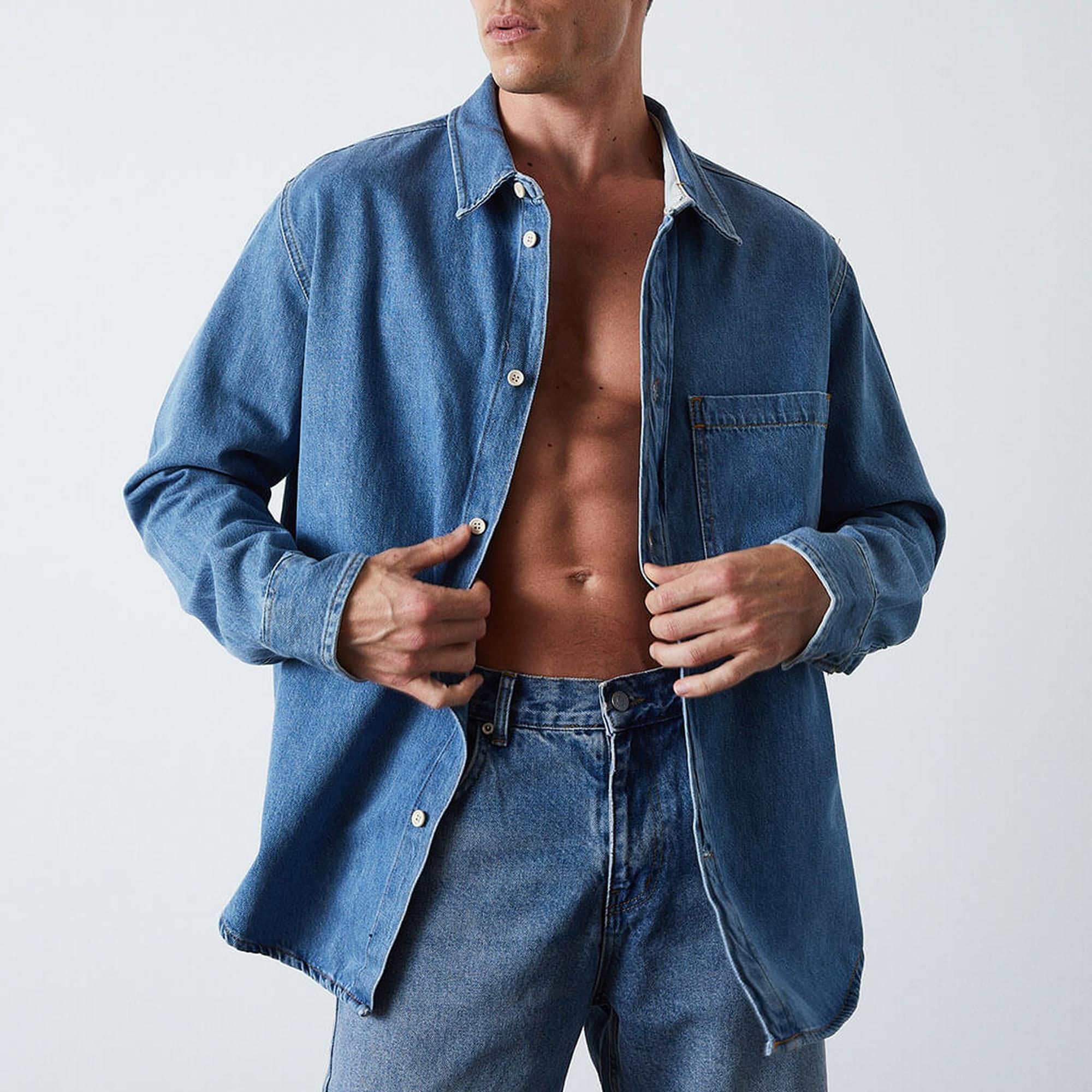 Oversize Cepli Denim Gömlek