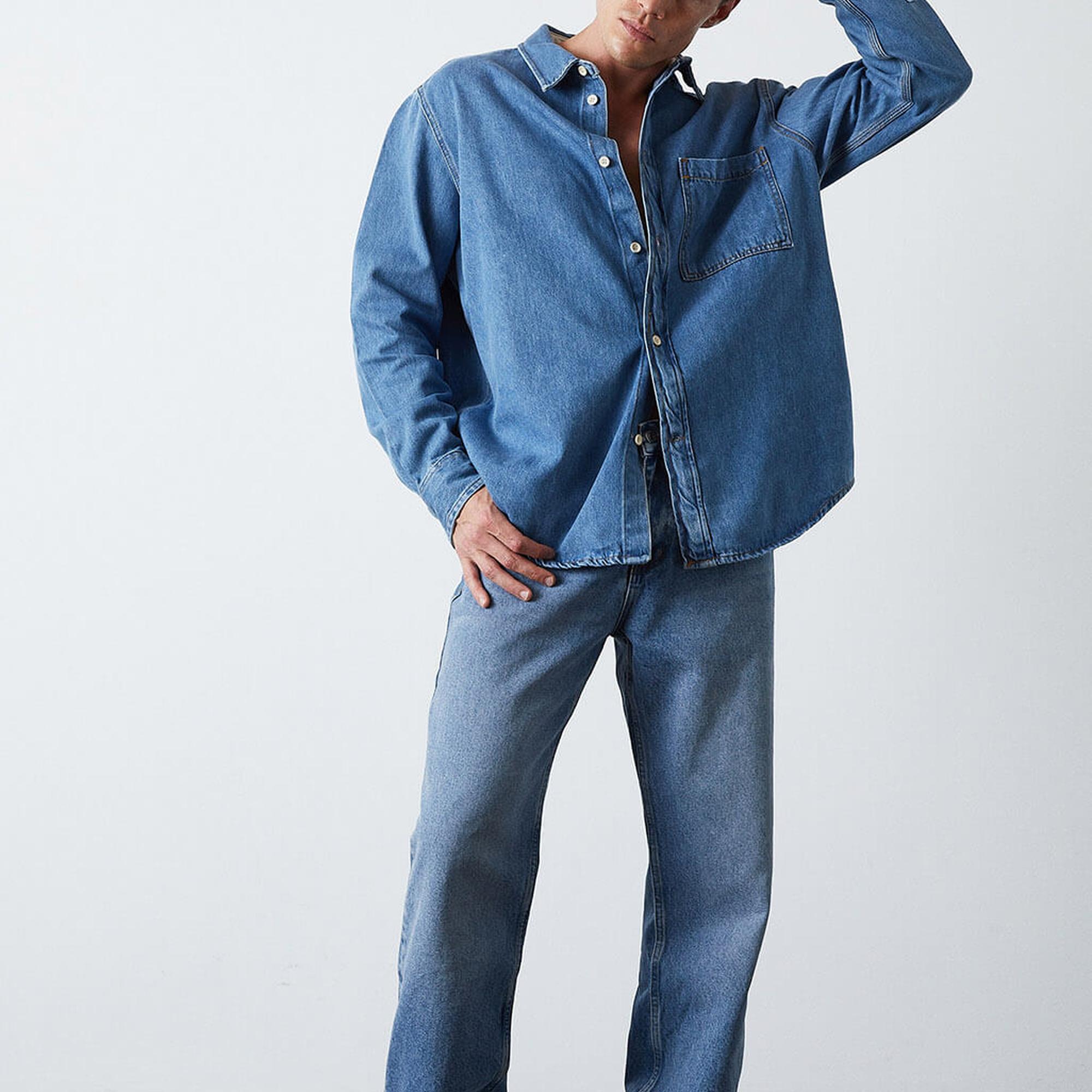 Oversize Cepli Denim Gömlek