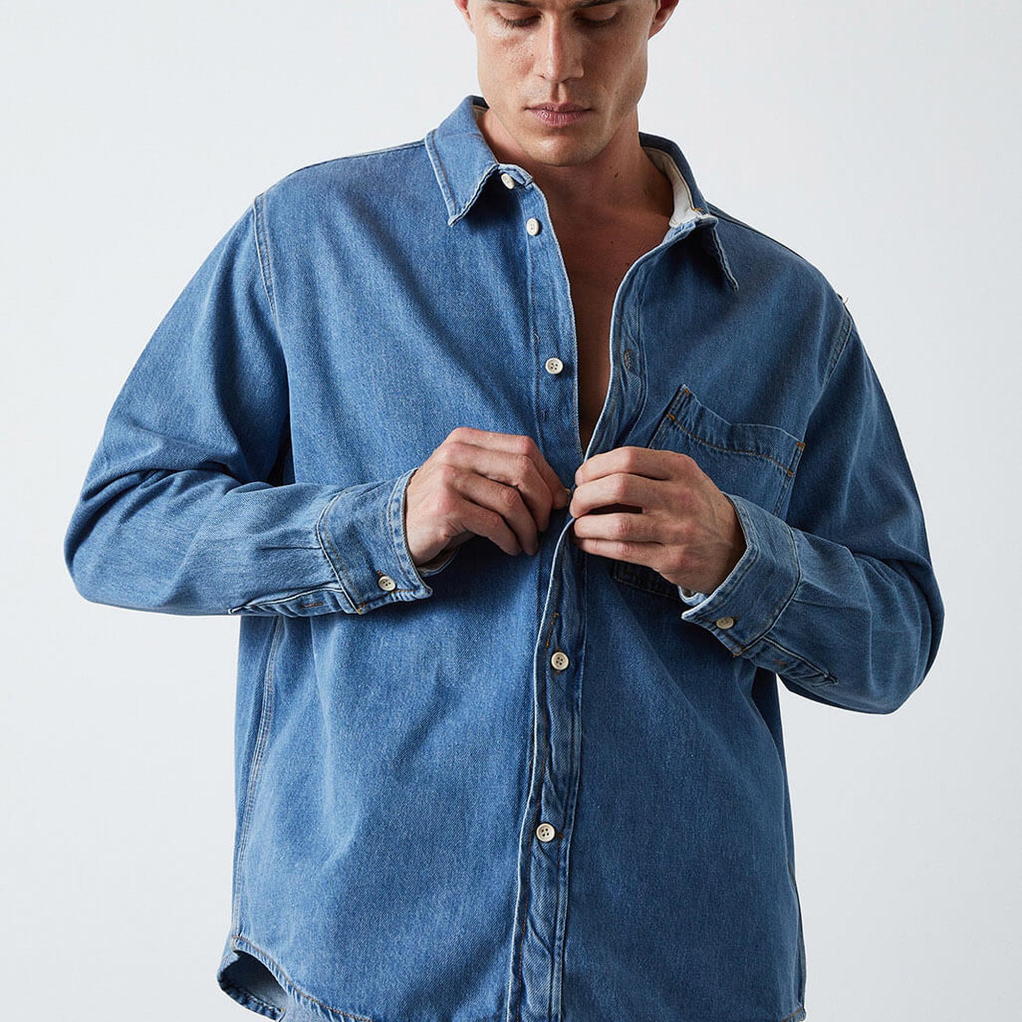 Oversize Cepli Denim Gömlek