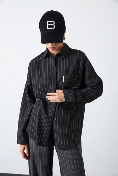  Oversize Çizgili Gömlek