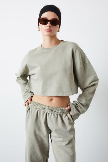  Yıkamalı Crop Sweatshirt