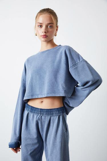  Yıkamalı Crop Sweatshirt