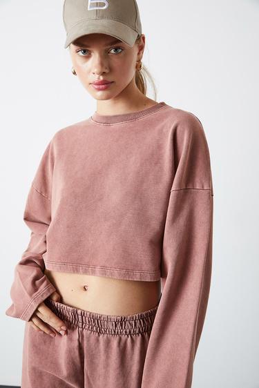 Yıkamalı Crop Sweatshirt