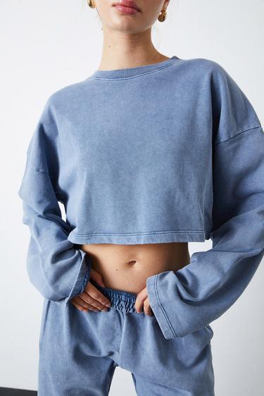  Yıkamalı Crop Sweatshirt