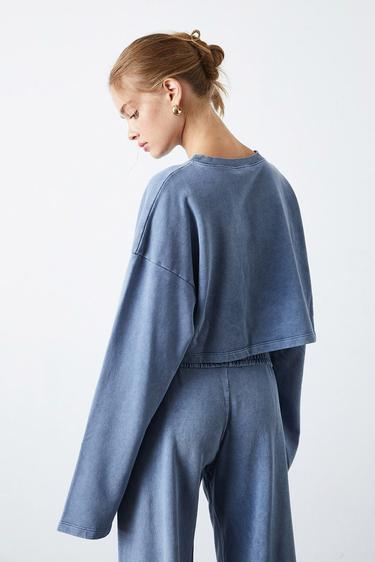  Yıkamalı Crop Sweatshirt