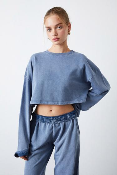  Yıkamalı Crop Sweatshirt
