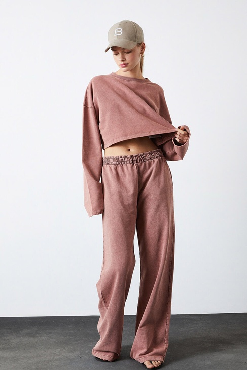  Yıkamalı Crop Sweatshirt