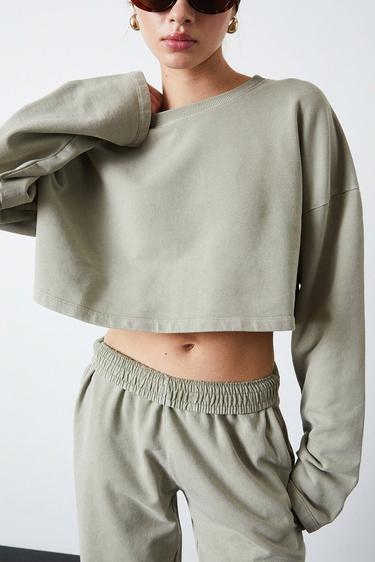  Yıkamalı Crop Sweatshirt