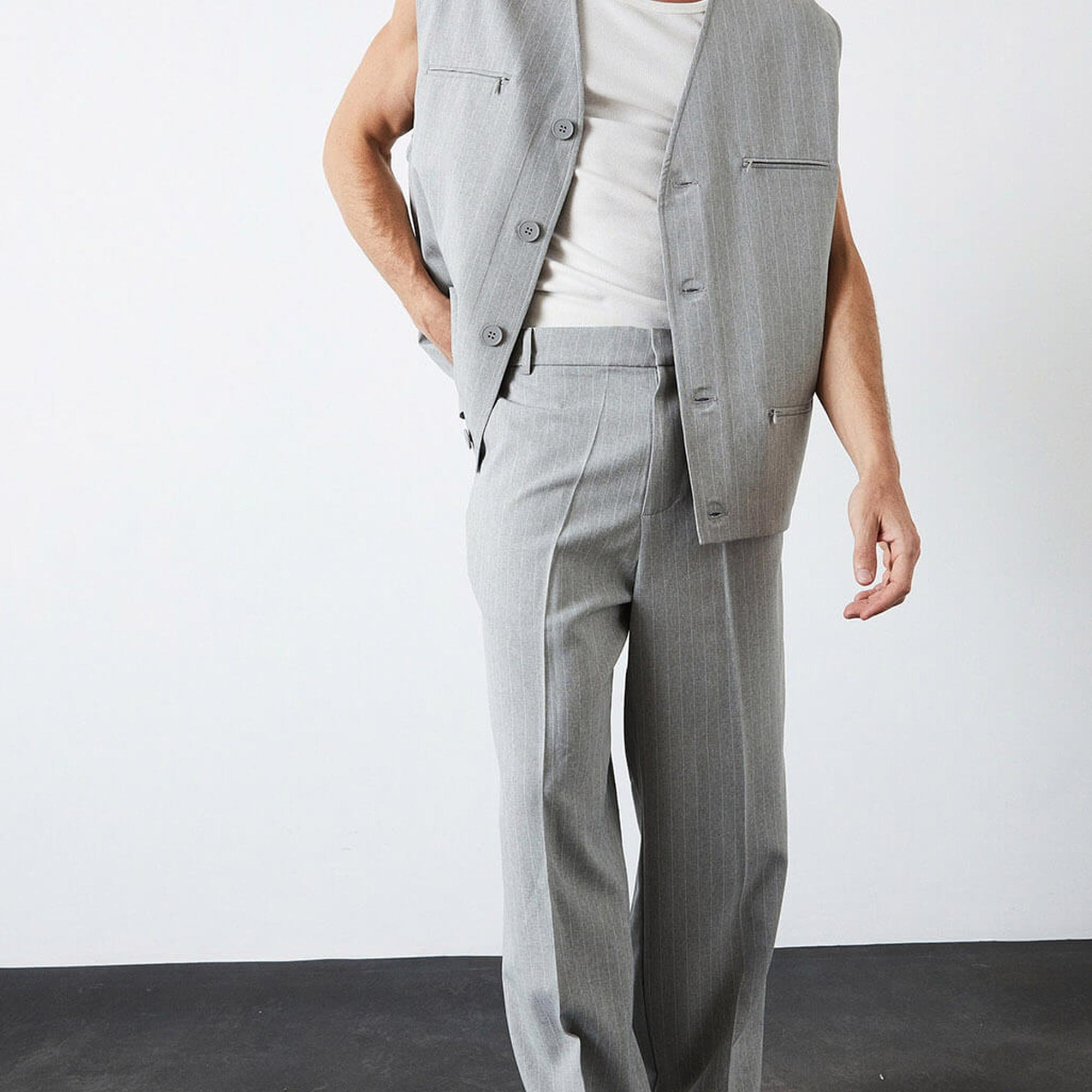 Çizgili Boru Paça Pantolon