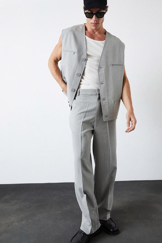  Çizgili Boru Paça Pantolon