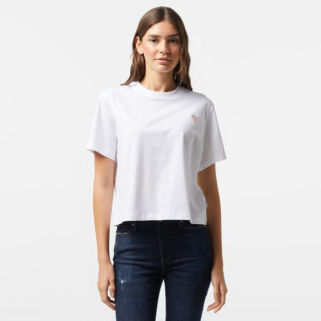  Guess Boxy Mini Organic Cotton 160Gsm Kadın Beyaz T-Shirt