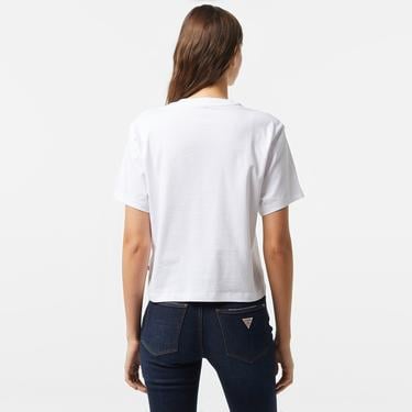  Guess Boxy Mini Organic Cotton 160Gsm Kadın Beyaz T-Shirt