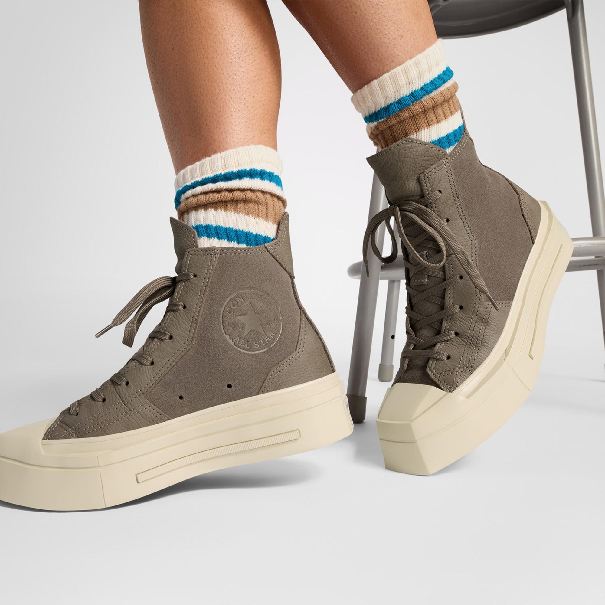 Converse Chuck 70 De Luxe Squared Unisex Haki Deri Platform Sneaker