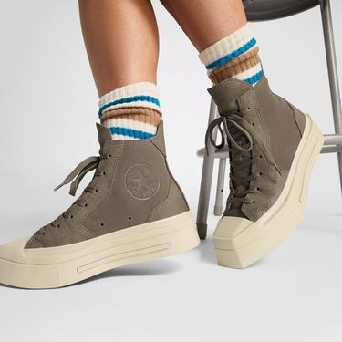  Converse Chuck 70 De Luxe Squared Unisex Haki Deri Platform Sneaker