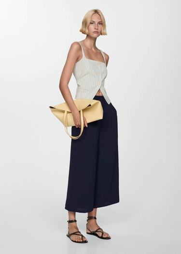  Mango Kadın Wideleg Dokuma Pantolon Lacivert