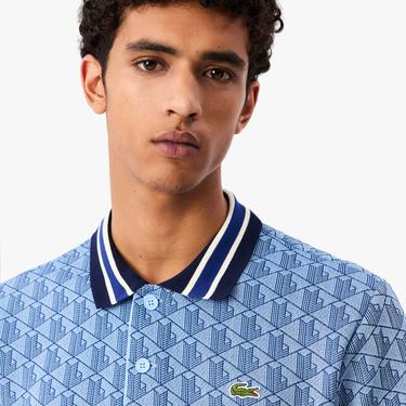  Lacoste Classic Fit Contrast Collar Monogram Erkek Mavi Polo