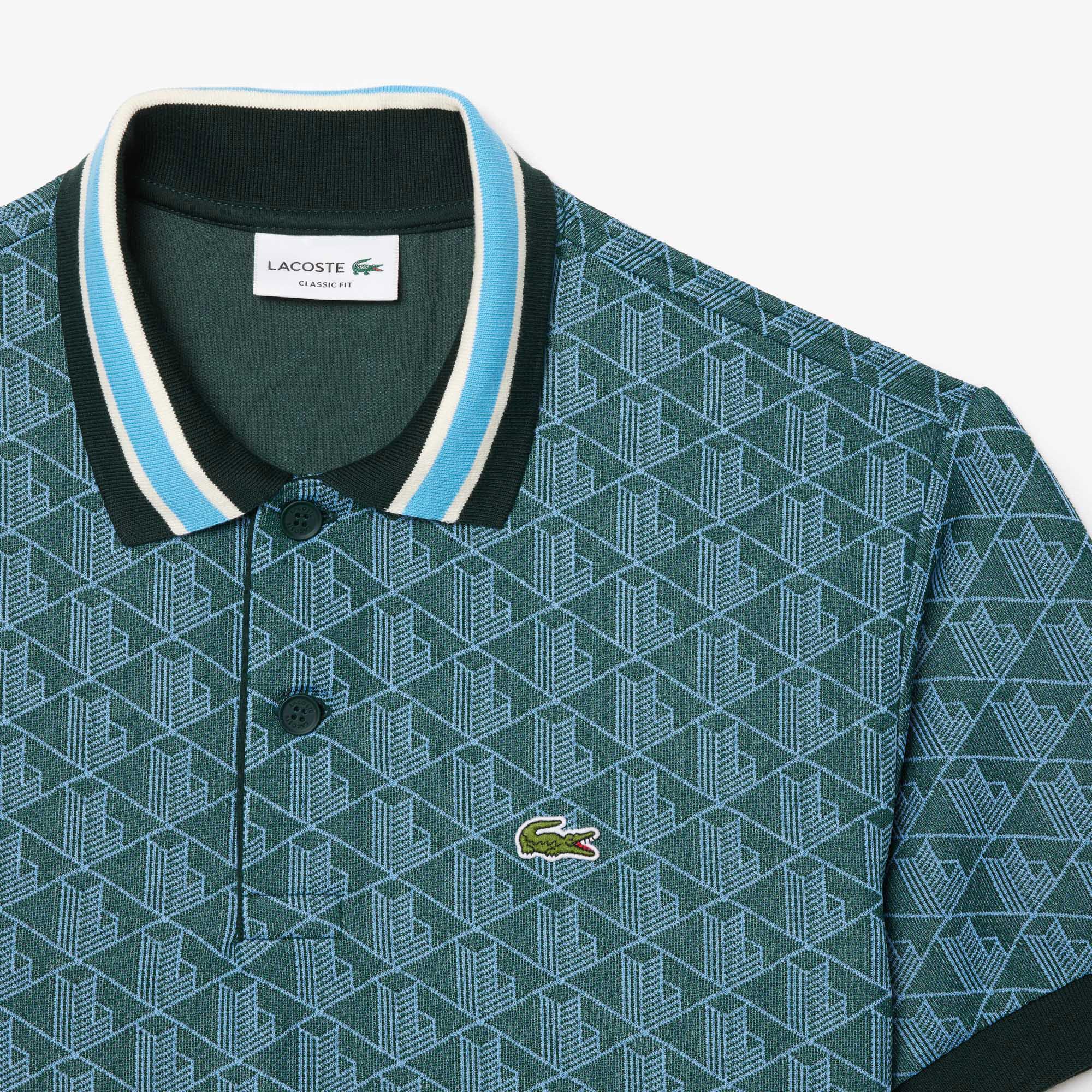 Erkek Classic Fit Monogram Yeşil Polo