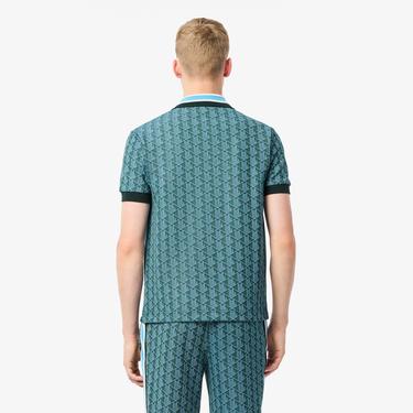  Erkek Classic Fit Monogram Yeşil Polo