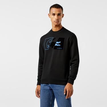  Erkek Regular Fit Bisiklet Yaka Baskılı Siyah Sweatshirt