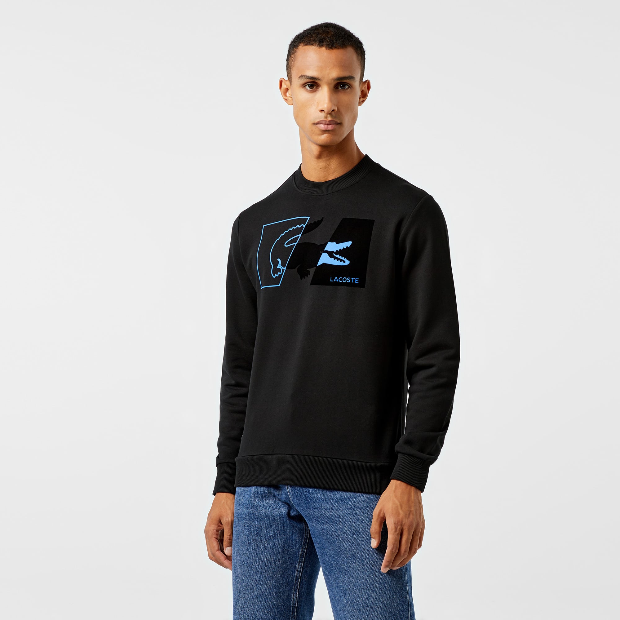  Erkek Regular Fit Bisiklet Yaka Baskılı Siyah Sweatshirt