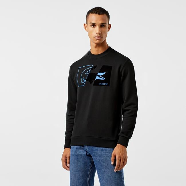  Erkek Regular Fit Bisiklet Yaka Baskılı Siyah Sweatshirt
