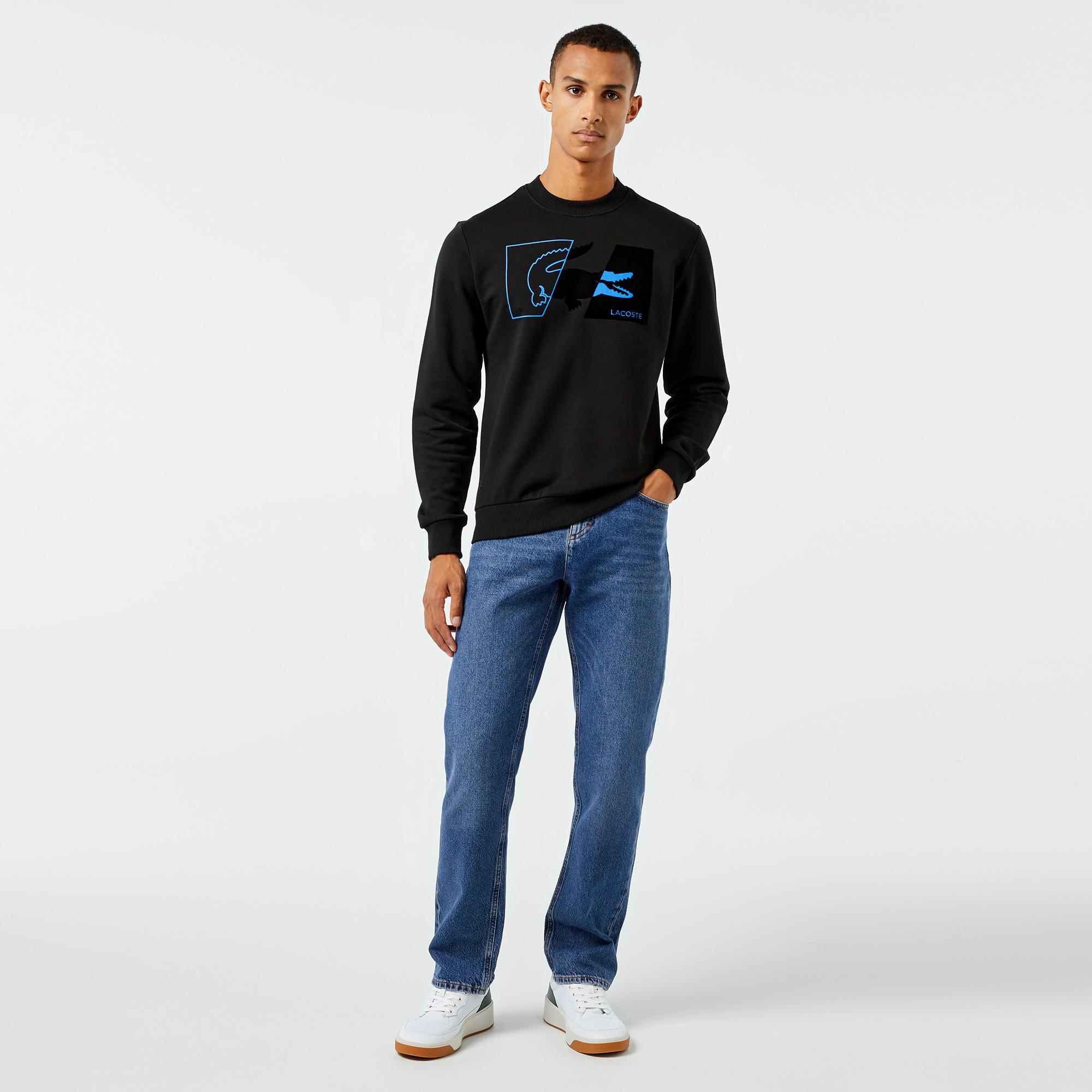 Lacoste Erkek Regular Fit Bisiklet Yaka Baskılı Siyah Sweatshirt