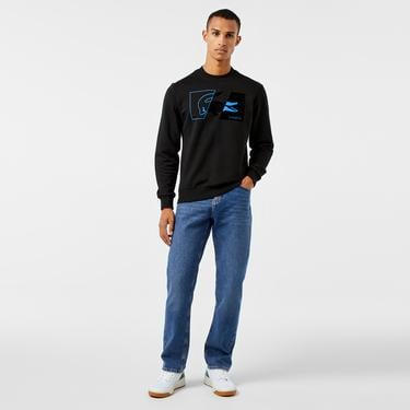  Erkek Regular Fit Bisiklet Yaka Baskılı Siyah Sweatshirt