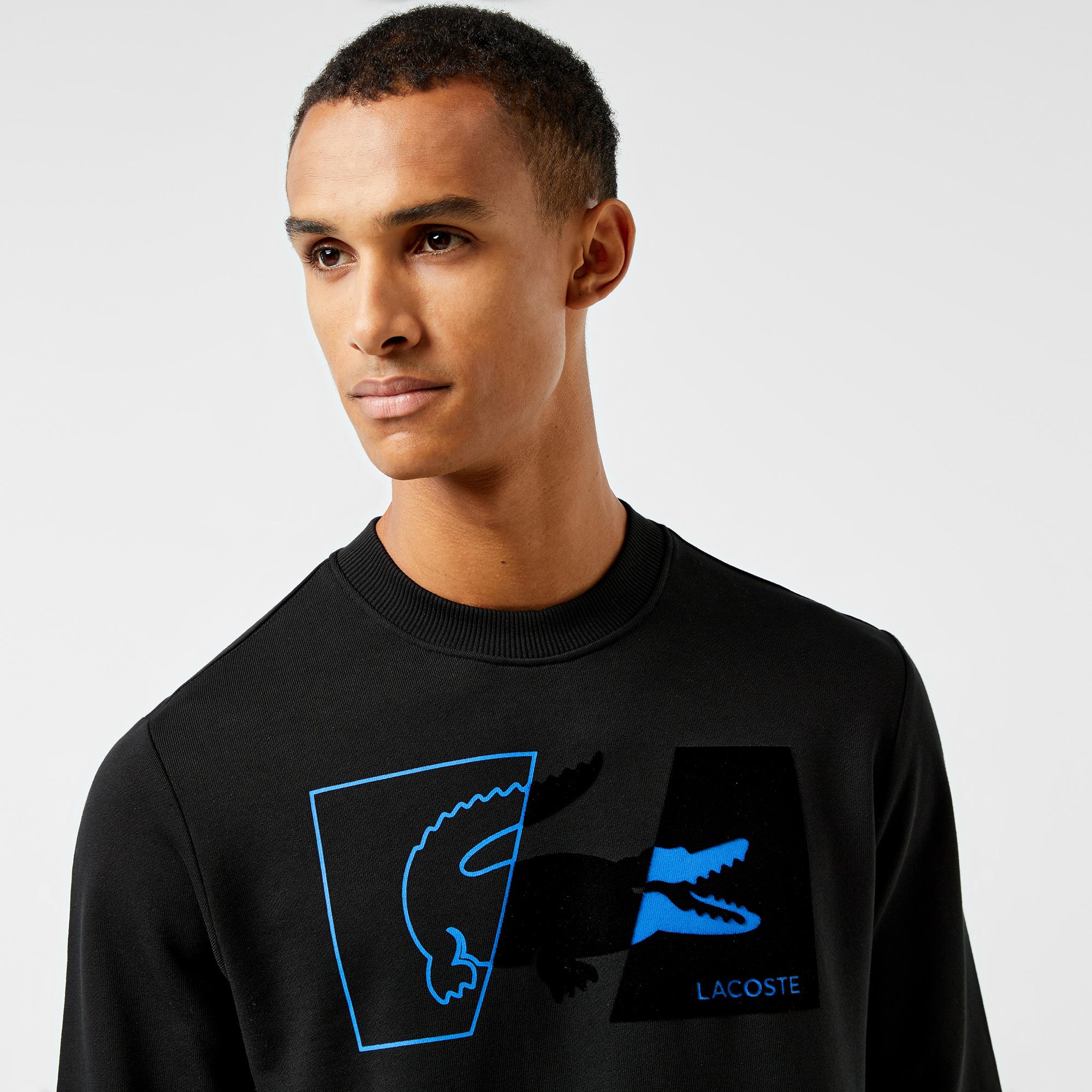 Lacoste Erkek Regular Fit Bisiklet Yaka Baskılı Siyah Sweatshirt